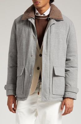 Eleventy Wool Down Coat with Genuine Shearling Trim in Medium Grey at Nordstrom, Size 40 Us