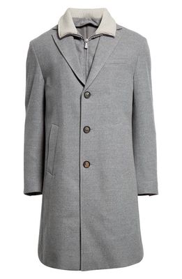 Eleventy Wool Flannel Topcoat with Removable Bib in Medium Grey
