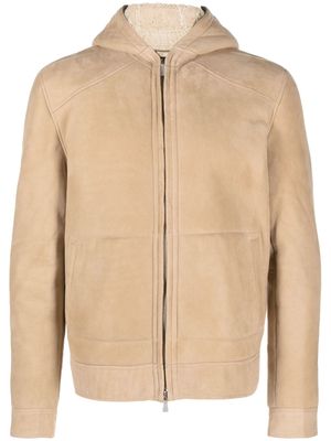 Eleventy zip-front hooded shearling jacket - Neutrals