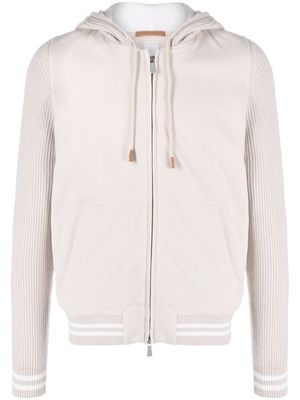 Eleventy zip-up panelled hoodie - Neutrals