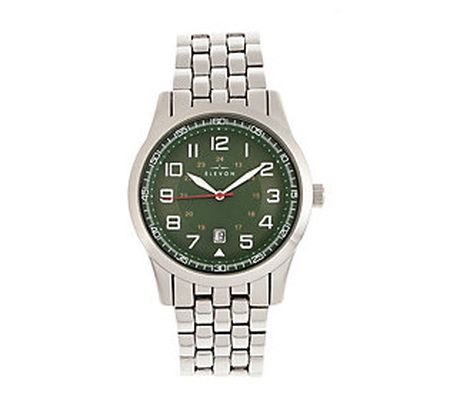 Elevon Men's Garrison Silvertone Green Dial Wat ch