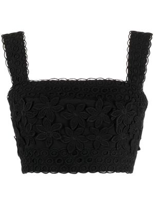 Elie Saab 3D floral-embroidered cropped top - Black