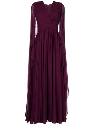 Elie Saab cape-effect pleated gown - Purple