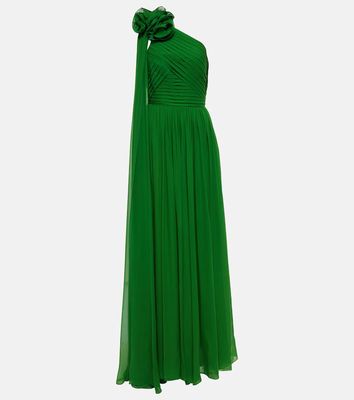 Elie Saab Corsage-detail one-shoulder silk gown
