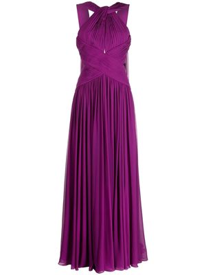 Elie Saab crossover ruched silk gown - Purple