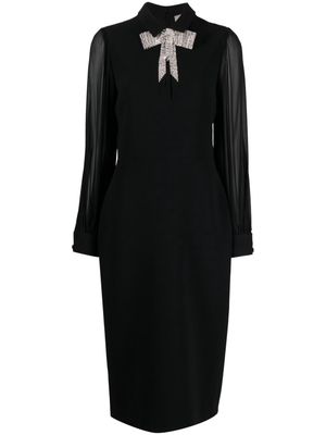 Elie Saab crystal-bow crepe midi dress - Black