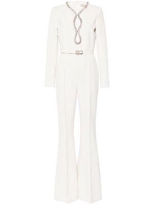 Elie Saab crystal-embellished belted jumpsuit - White