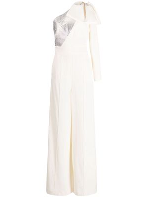 Elie Saab crystal-embellished one-shoulder jumpsuit - White