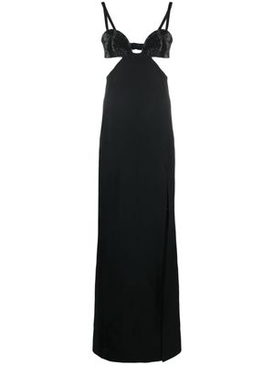 Elie Saab crystal-embellished side-slit gown - Black