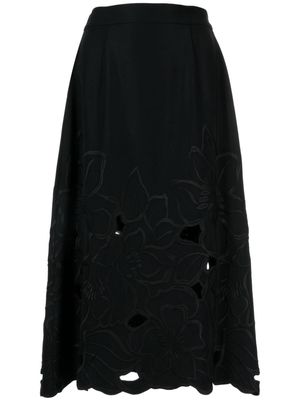 Elie Saab cut-out floral-detail midi skirt - Black