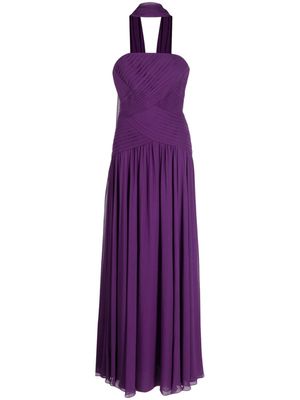 Elie Saab draped-design silk blend dress - Purple