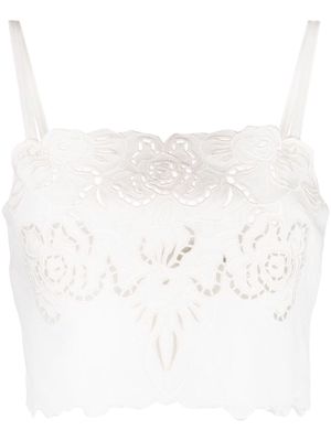 Elie Saab Drill floral-embroidered crop top - White