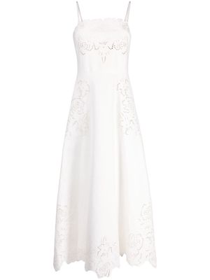 Elie Saab Drill floral-embroidered midi dress - White