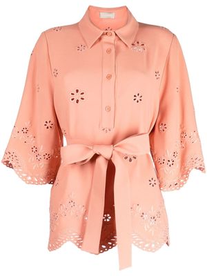 Elie Saab embroidered cady tied-waist blouse - Pink