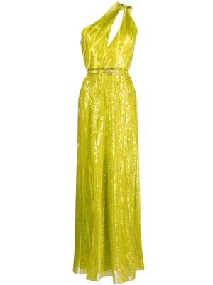 Elie Saab embroidered tulle one-shoulder gown - Green
