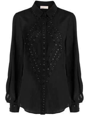 Elie Saab eyelet-embellished silk shirt - Black