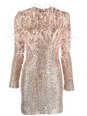 Elie Saab feather-embellished cocktail dress - Neutrals