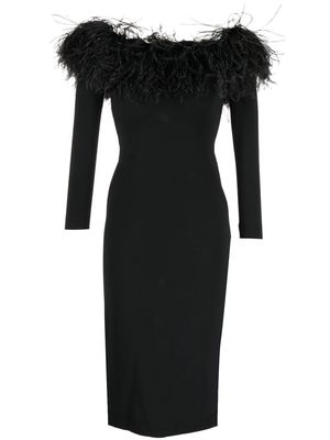 Elie Saab feather-trimmed off-shoulder dress - Black