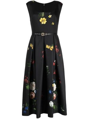 Elie Saab floral A-line silk dress - Black