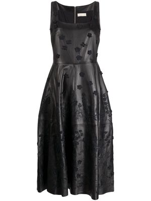 Elie Saab floral-appliqué leather midi dress - Black