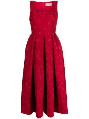 Elie Saab floral-appliqué pleated midi dress - Red