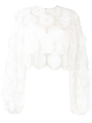 Elie Saab floral-appliqué semi-sheer blouse - White