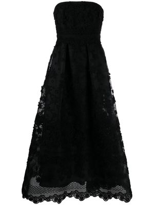 Elie Saab floral-appliqué strapless gown - Black