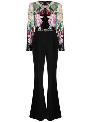 Elie Saab floral-embroidered flared jumpsuit - Black