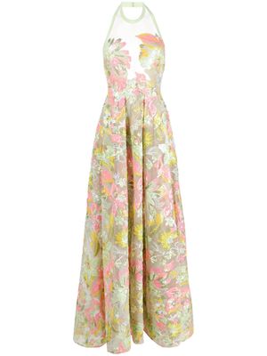 Elie Saab floral-embroidered halterneck dress - Neutrals