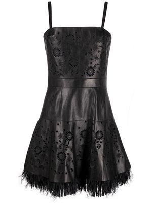 Elie Saab floral-embroidered leather dress - Black