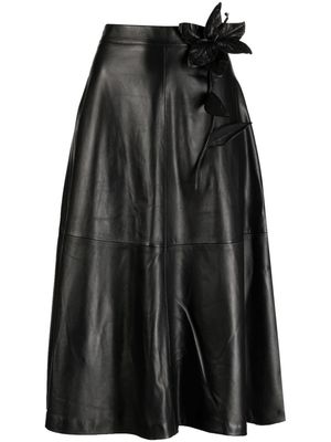 Elie Saab floral-embroidered leather midi skirt - Black