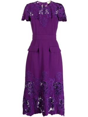 Elie Saab floral-embroidered midi dress - Purple