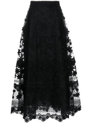 Elie Saab floral embroidered midi skirt - Black