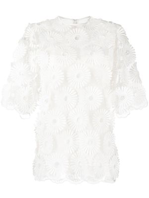 Elie Saab floral-embroidered short-sleeve blouse - White