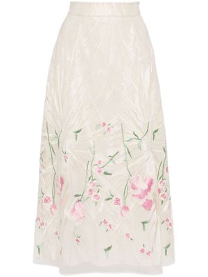 Elie Saab floral-embroidered tulle skirt - White