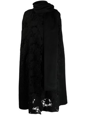 Elie Saab floral-embroidered virgin-wool cape - BLACK