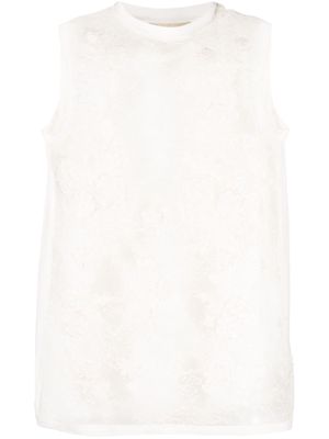 Elie Saab floral-lace appliqué tank top - White