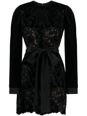 Elie Saab floral-lace detailing velvet-finish dress - Black