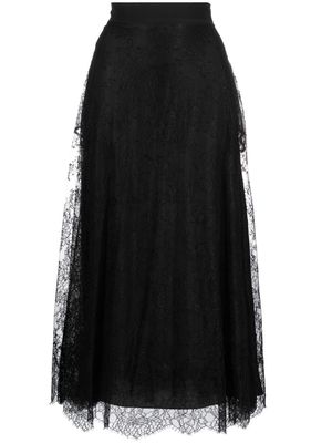 Elie Saab floral-lace midi skirt - Black