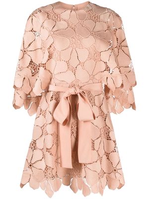 Elie Saab floral-macramé flared minidress - Pink