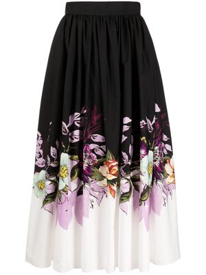 Elie Saab floral-print poplin organic cotton skirt - Black