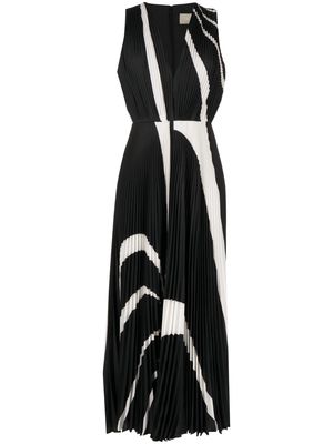 Elie Saab graphic-print pleated long dress - Black