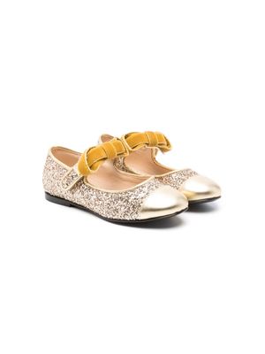 ELIE SAAB JUNIOR bow-detail glittered ballerina shoes - Gold