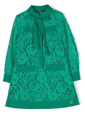 ELIE SAAB JUNIOR bow-detail lace-embroidery dress - Green
