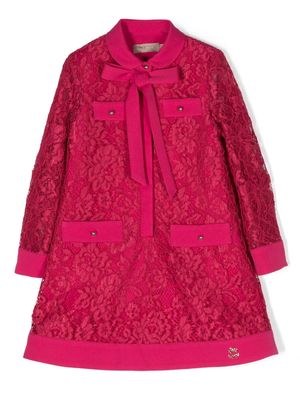 ELIE SAAB JUNIOR bow-detail lace-embroidery dress - Pink