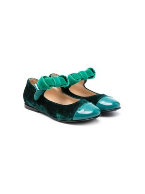 ELIE SAAB JUNIOR bow-detail velvet ballerina shoes - Green