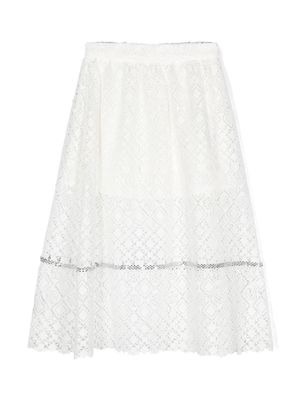 ELIE SAAB JUNIOR crystal-embellished lace skirt - White