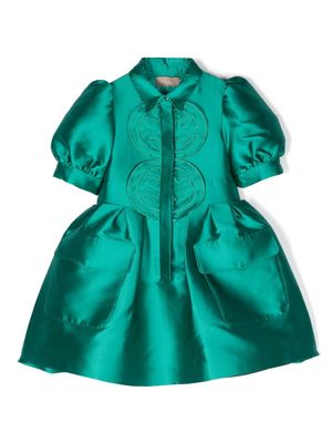 ELIE SAAB JUNIOR geometric-embroidered taffeta dress - Green