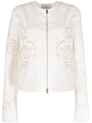 Elie Saab lace-embellished zip-up jacket - White