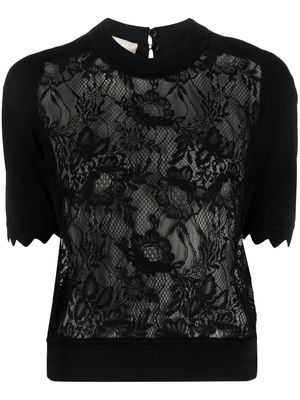Elie Saab lace-panel knitted top - Black